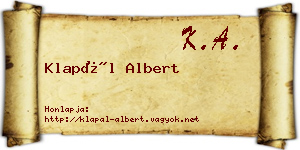Klapál Albert névjegykártya